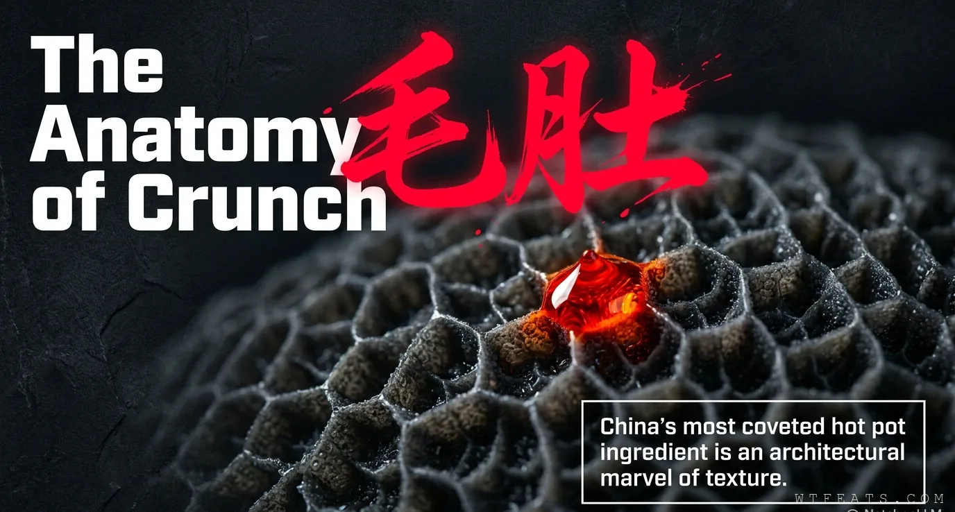 The Anatomy of Crunch title slide: máo dù honeycomb macro photography with red calligraphy